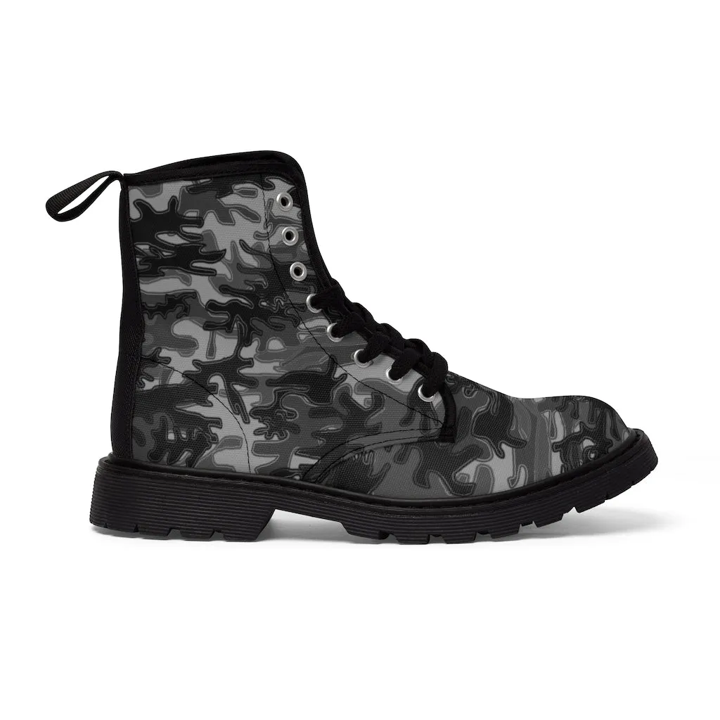 Grey Camo Men's Boots, Army Camouflage Print Best Hiking Winter Boots Laced Up Shoes For Men