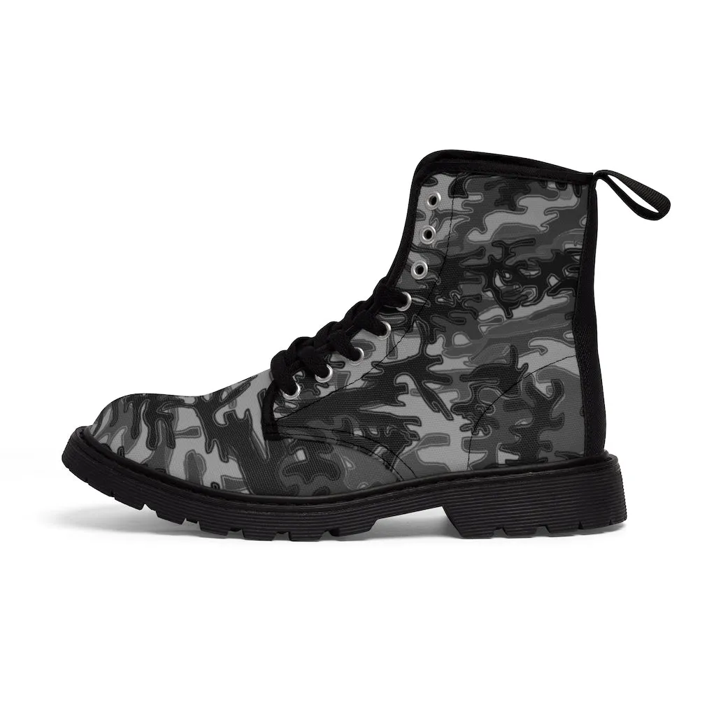 Grey Camo Men's Boots, Army Camouflage Print Best Hiking Winter Boots Laced Up Shoes For Men