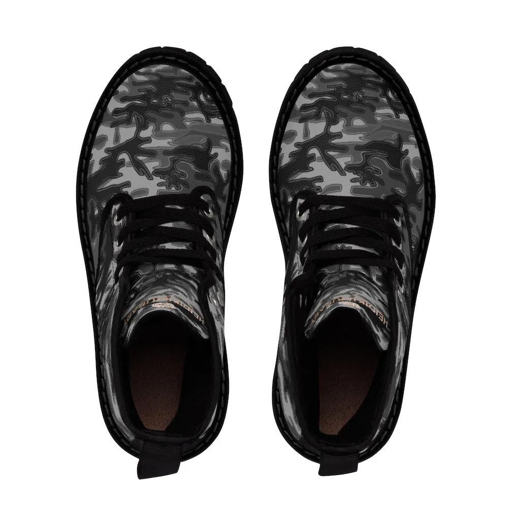 Grey Camo Men's Boots, Army Camouflage Print Best Hiking Winter Boots Laced Up Shoes For Men