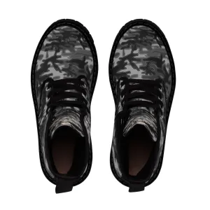 Grey Camo Men's Boots, Army Camouflage Print Best Hiking Winter Boots Laced Up Shoes For Men