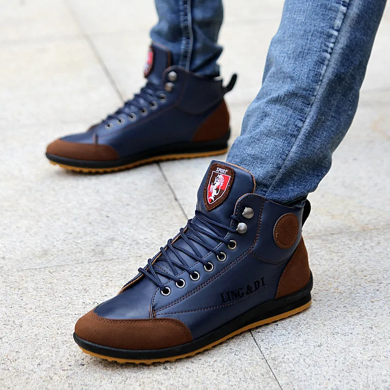 Herren Retro PU Leder Spleißen rutschfeste lässige Stiefeletten