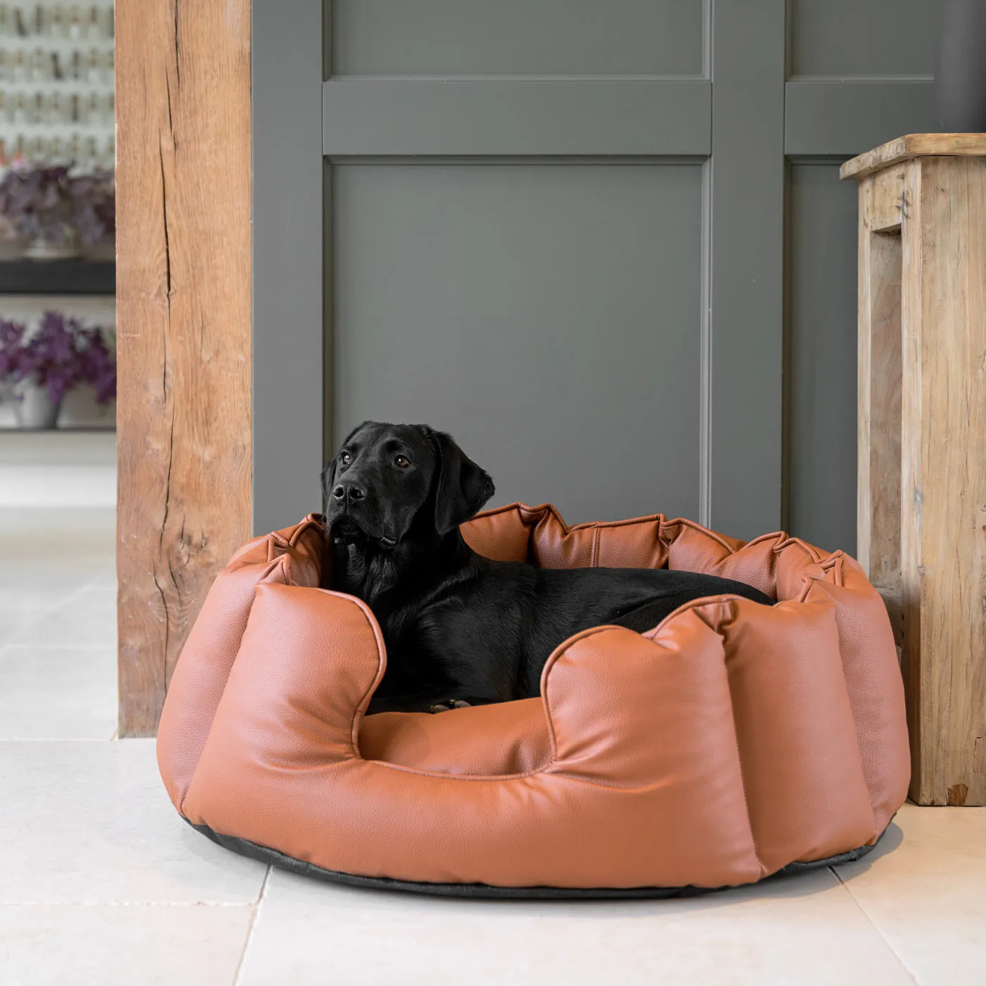High Wall Bed With Removable Covers in Rhino Tough Ember Faux Leather by Lords & Labradors