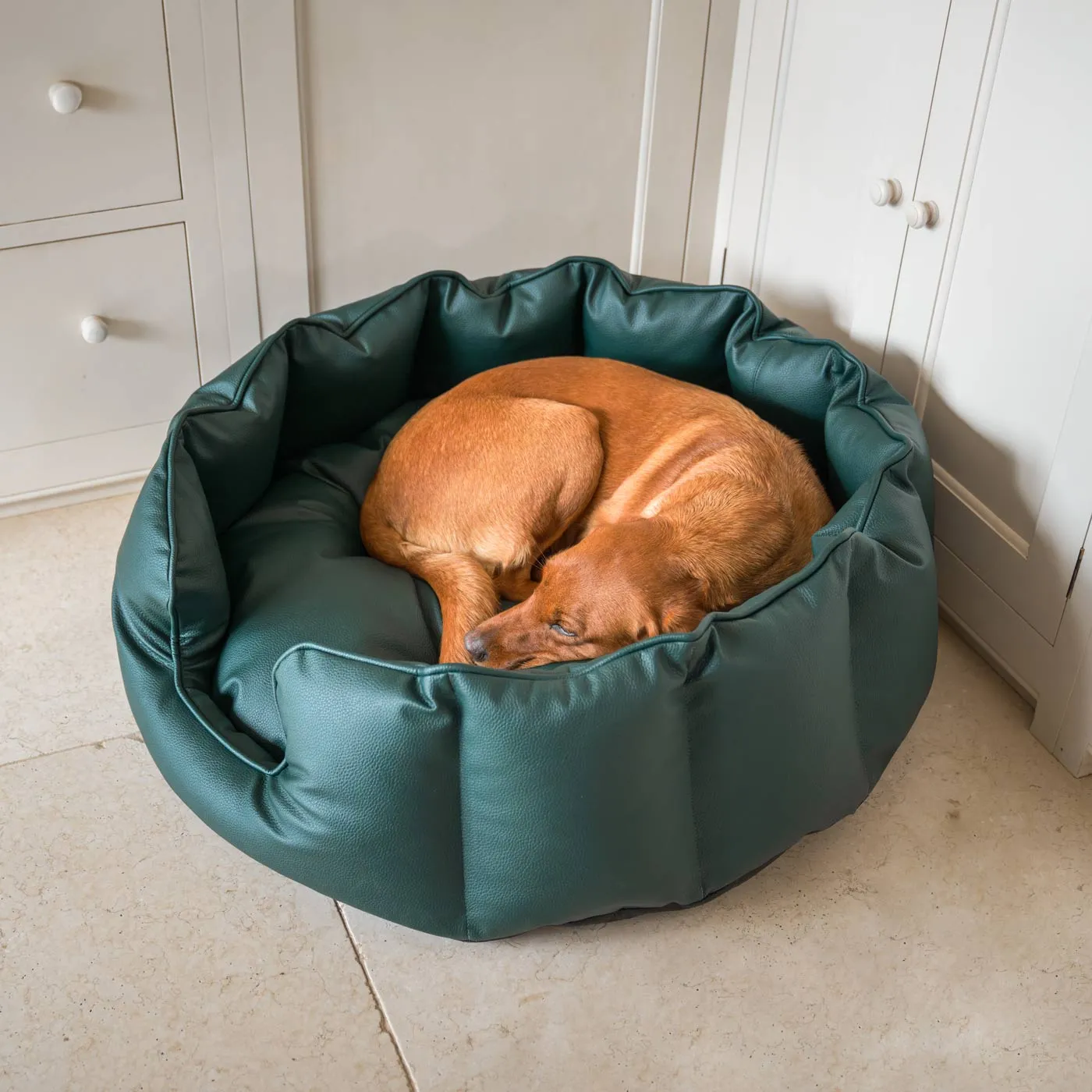 High Wall Bed With Removable Covers in Rhino Tough Forest Faux Leather by Lords & Labradors