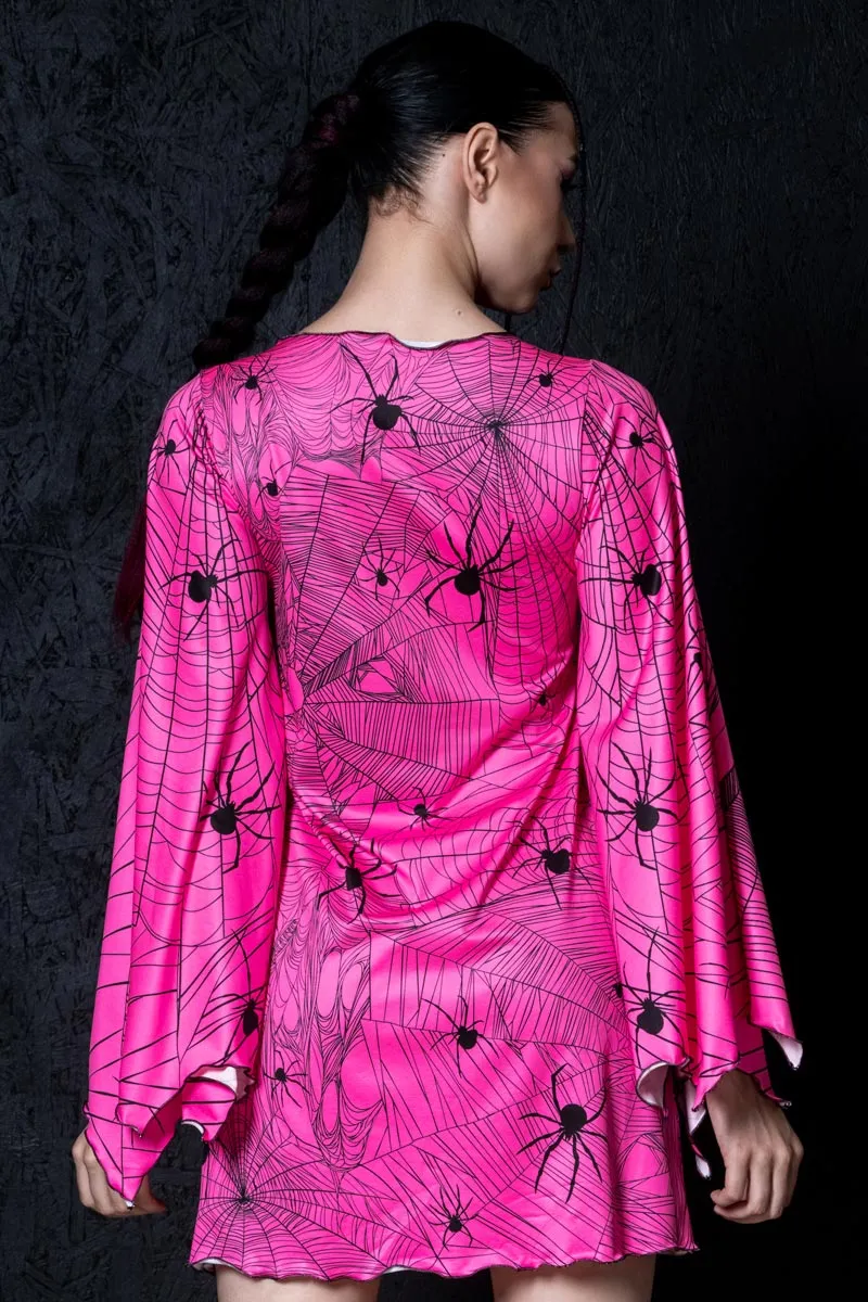 Hot Pink Spiderwebs Bell Sleeve Dress