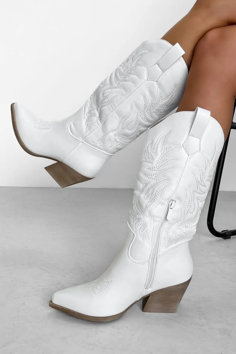 IDAHO Mid Calf Cowboy Western Boots - White