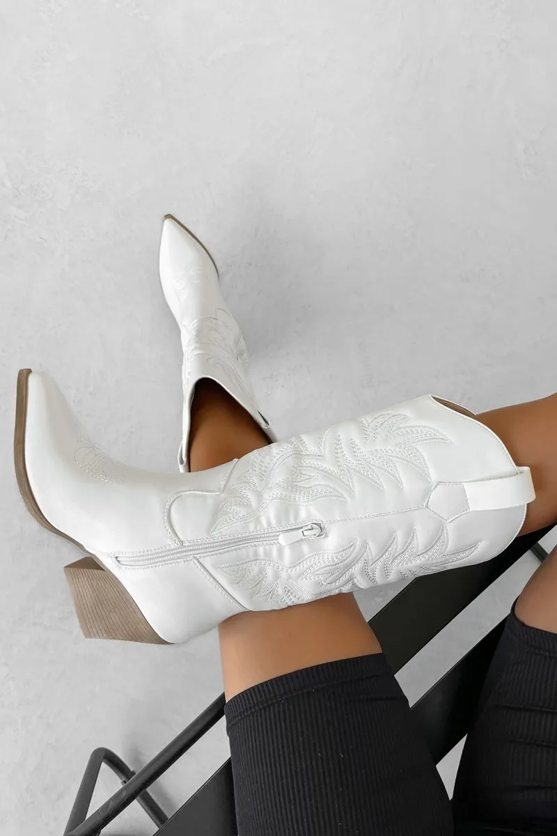 IDAHO Mid Calf Cowboy Western Boots - White