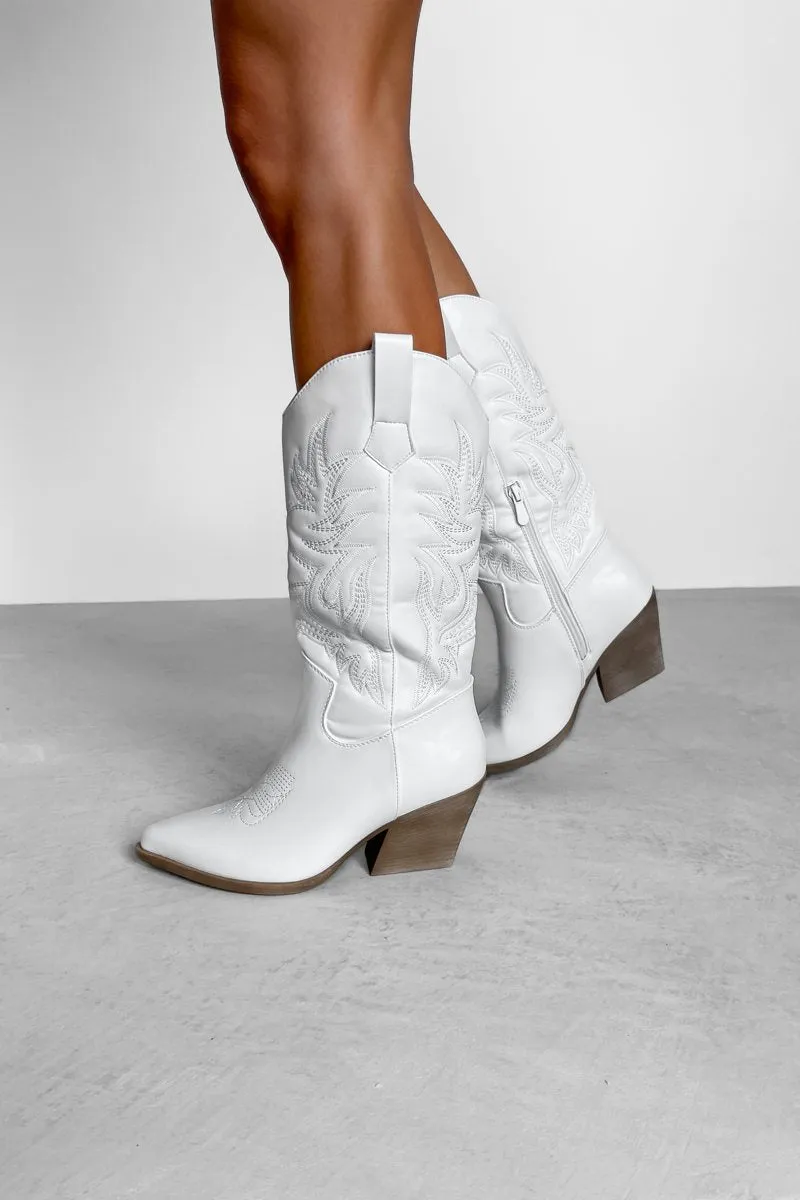 IDAHO Mid Calf Cowboy Western Boots - White