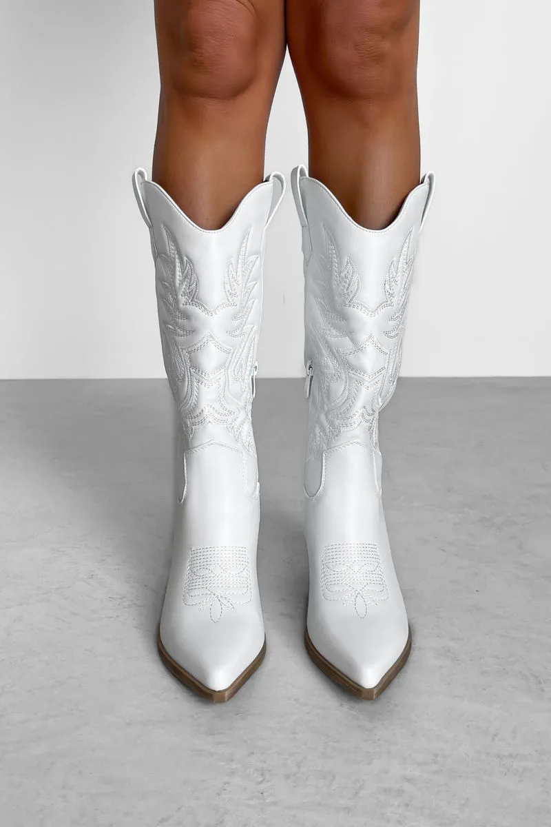 IDAHO Mid Calf Cowboy Western Boots - White