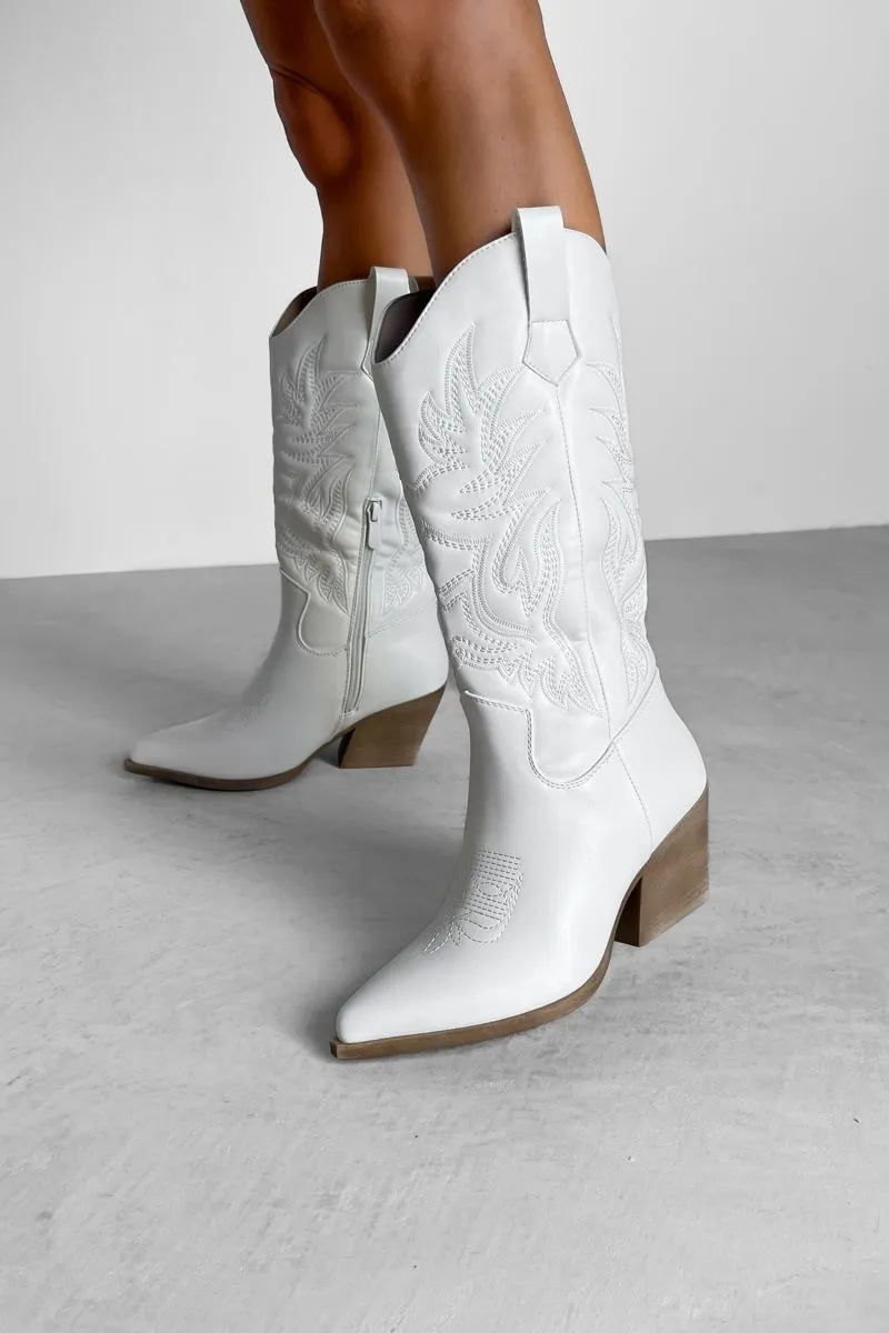 IDAHO Mid Calf Cowboy Western Boots - White