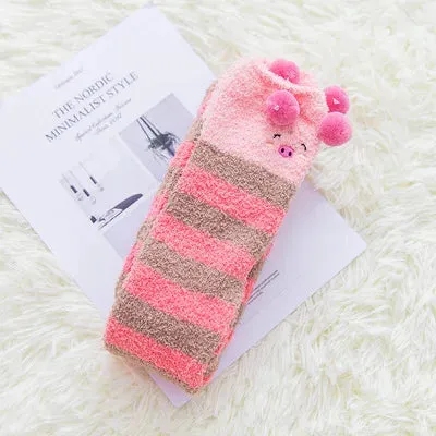 Kawaii Striped Animal Thigh High Socks