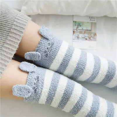 Kawaii Striped Animal Thigh High Socks