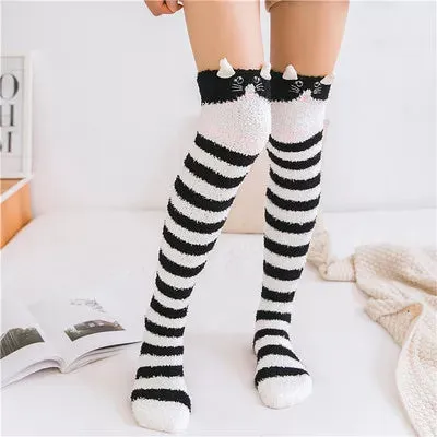 Kawaii Striped Animal Thigh High Socks