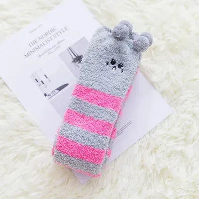 Kawaii Striped Animal Thigh High Socks