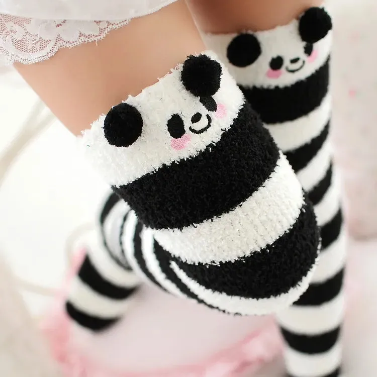 Kawaii Striped Animal Thigh High Socks