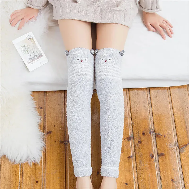 Kawaii Striped Animal Thigh High Socks