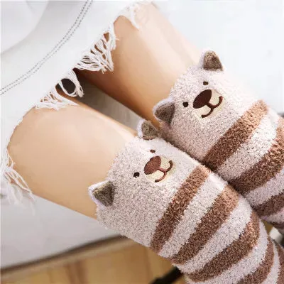 Kawaii Striped Animal Thigh High Socks