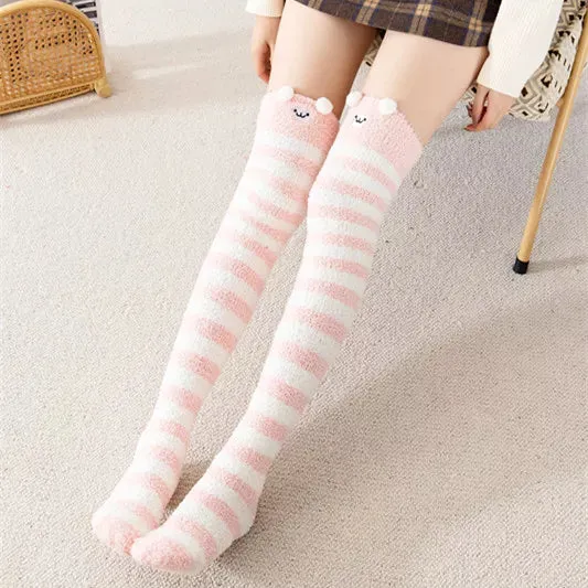 Kawaii Striped Animal Thigh High Socks