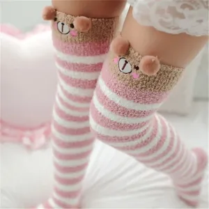 Kawaii Striped Animal Thigh High Socks