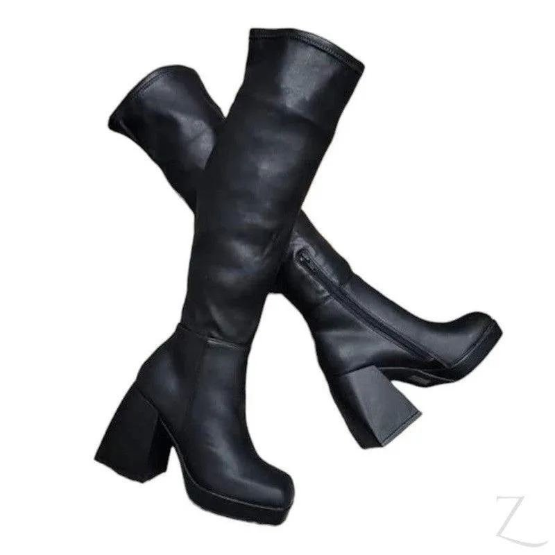 Ladies Faux  Leather High Heel Boots | Thigh High | "Fele"