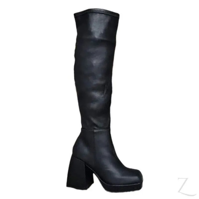 Ladies Faux  Leather High Heel Boots | Thigh High | "Fele"