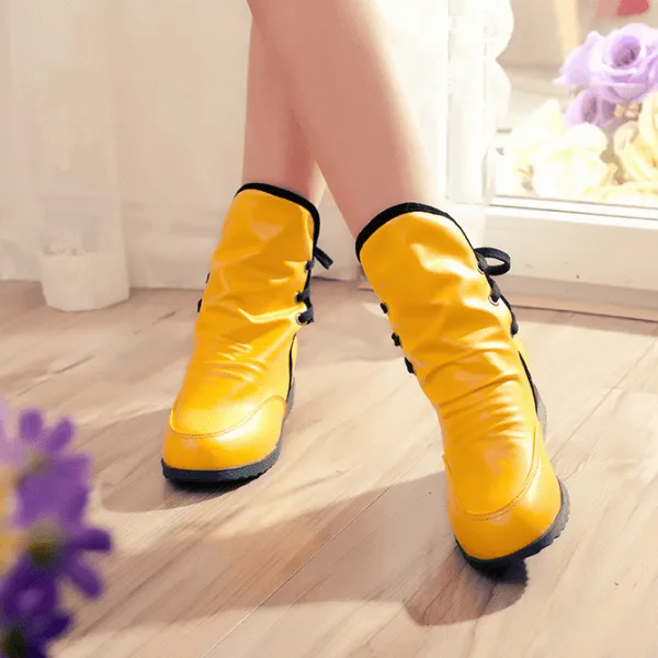 Leather Lace Up Flat Ankle Boots