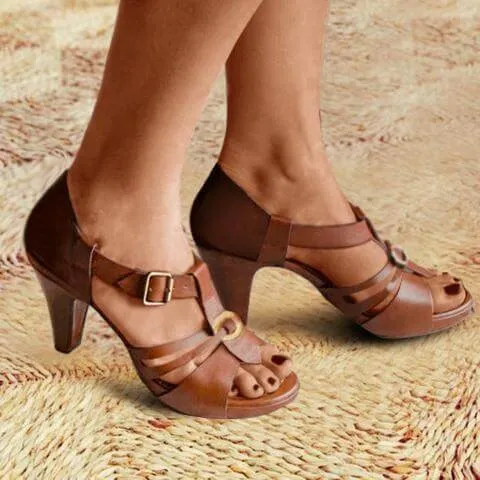 Low Chunky Heel Peep Toe Sandals