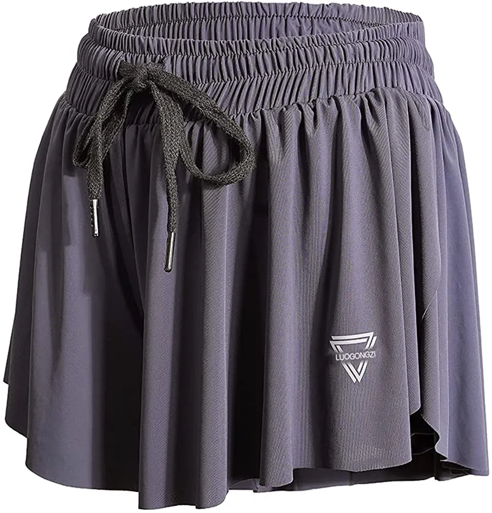 luogongzi 2 in 1 Flowy Running Shorts for Women Gym Yoga Athletic Workout Biker Exercise Comfy Lounge Tennis Skirts Summer