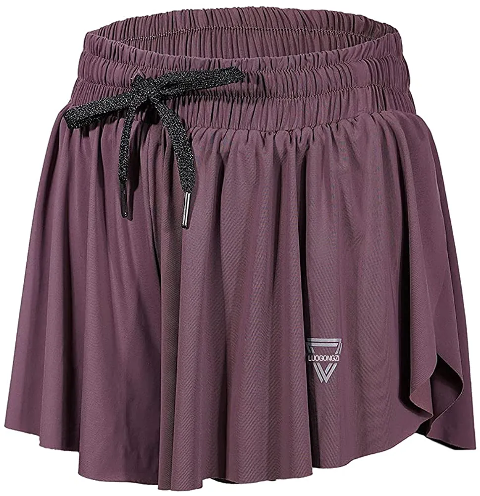 luogongzi 2 in 1 Flowy Running Shorts for Women Gym Yoga Athletic Workout Biker Exercise Comfy Lounge Tennis Skirts Summer