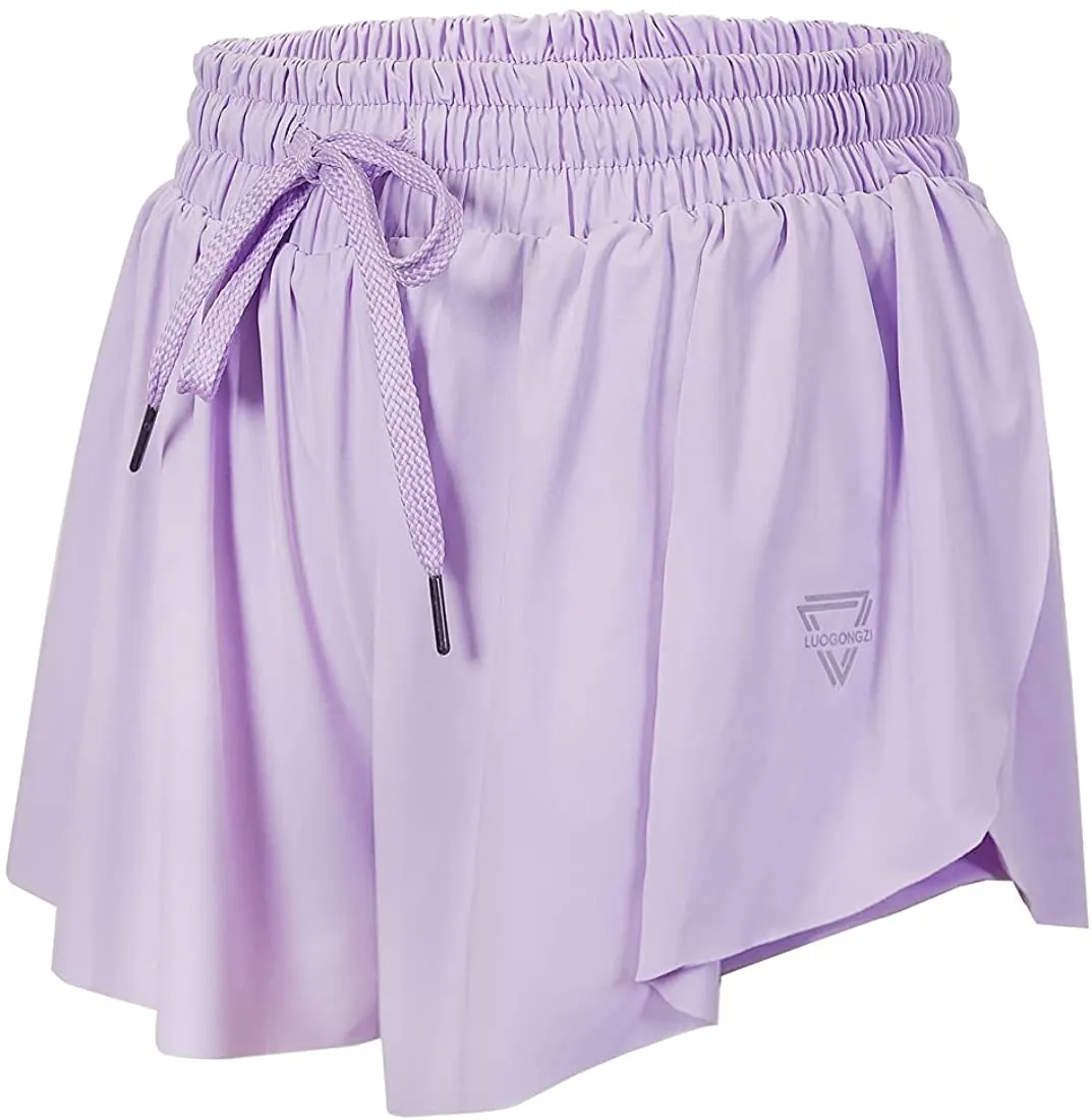 luogongzi 2 in 1 Flowy Running Shorts for Women Gym Yoga Athletic Workout Biker Exercise Comfy Lounge Tennis Skirts Summer