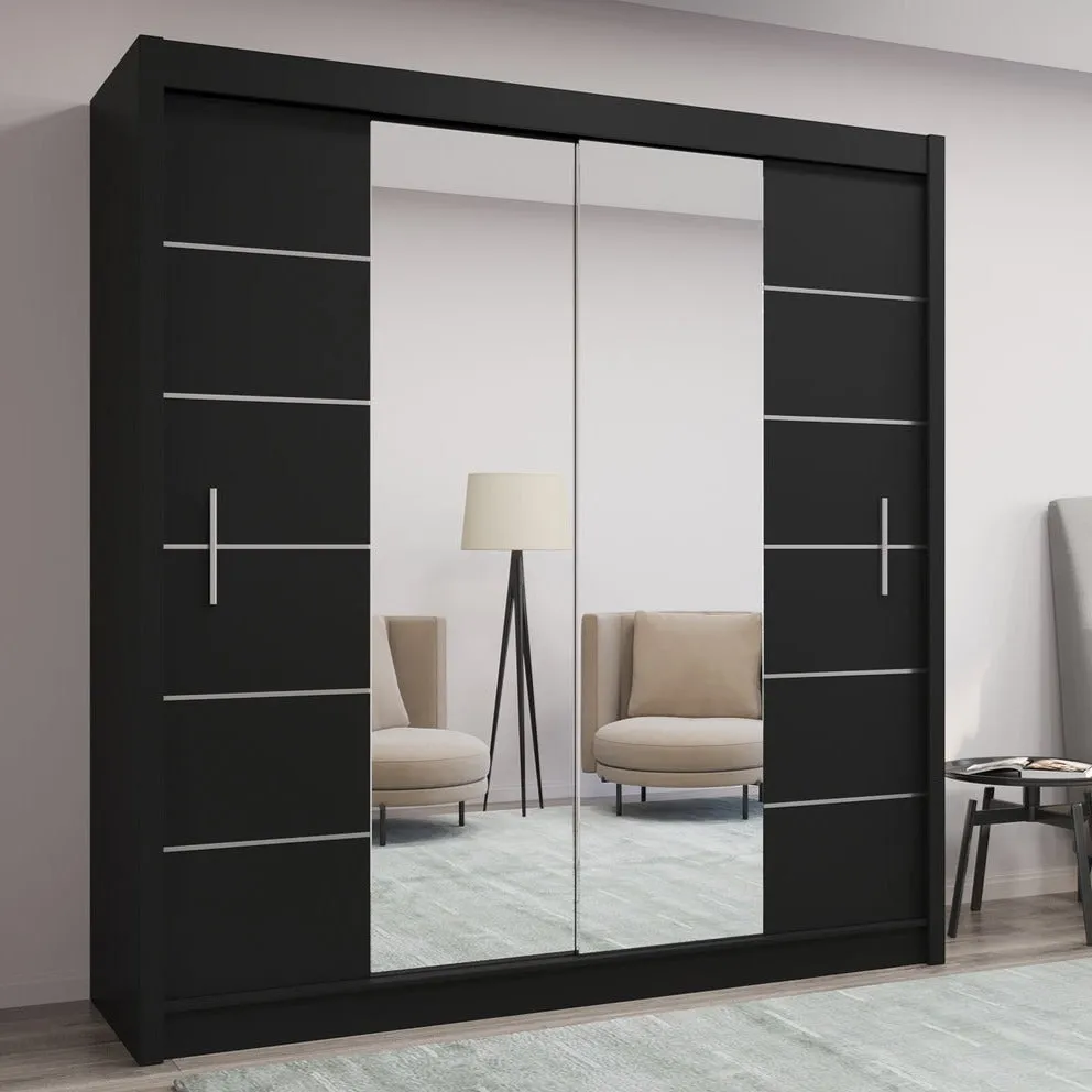 Luzern Sliding Door 203cm Mirror Wardrobe - Black