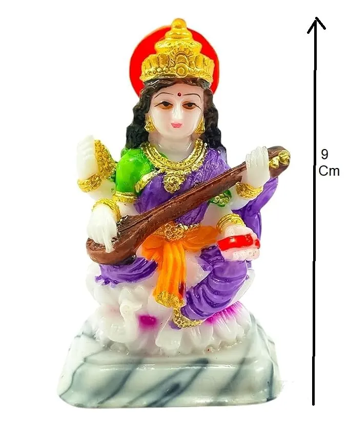 Maa Saraswati Murti for Pooja | Showpiece | Marble | Multicolour, (Pack of 1)