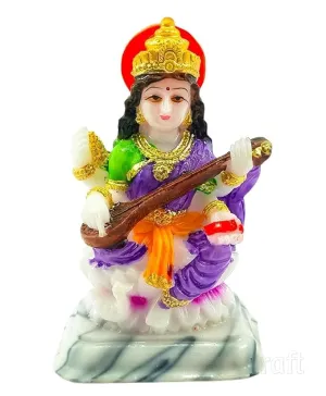 Maa Saraswati Murti for Pooja | Showpiece | Marble | Multicolour, (Pack of 1)