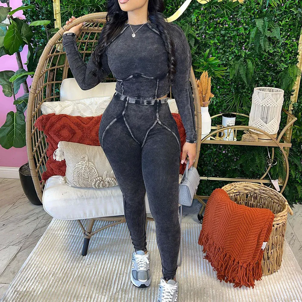 MB FASHION HIGH QUALITY Ribbed Crop Top & High-Waisted Leggings 4043LY