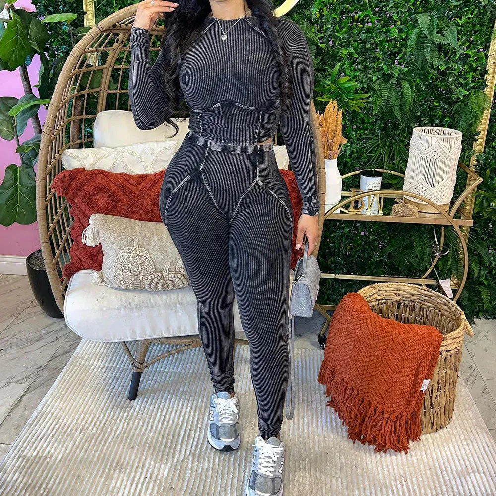 MB FASHION HIGH QUALITY Ribbed Crop Top & High-Waisted Leggings 4043LY