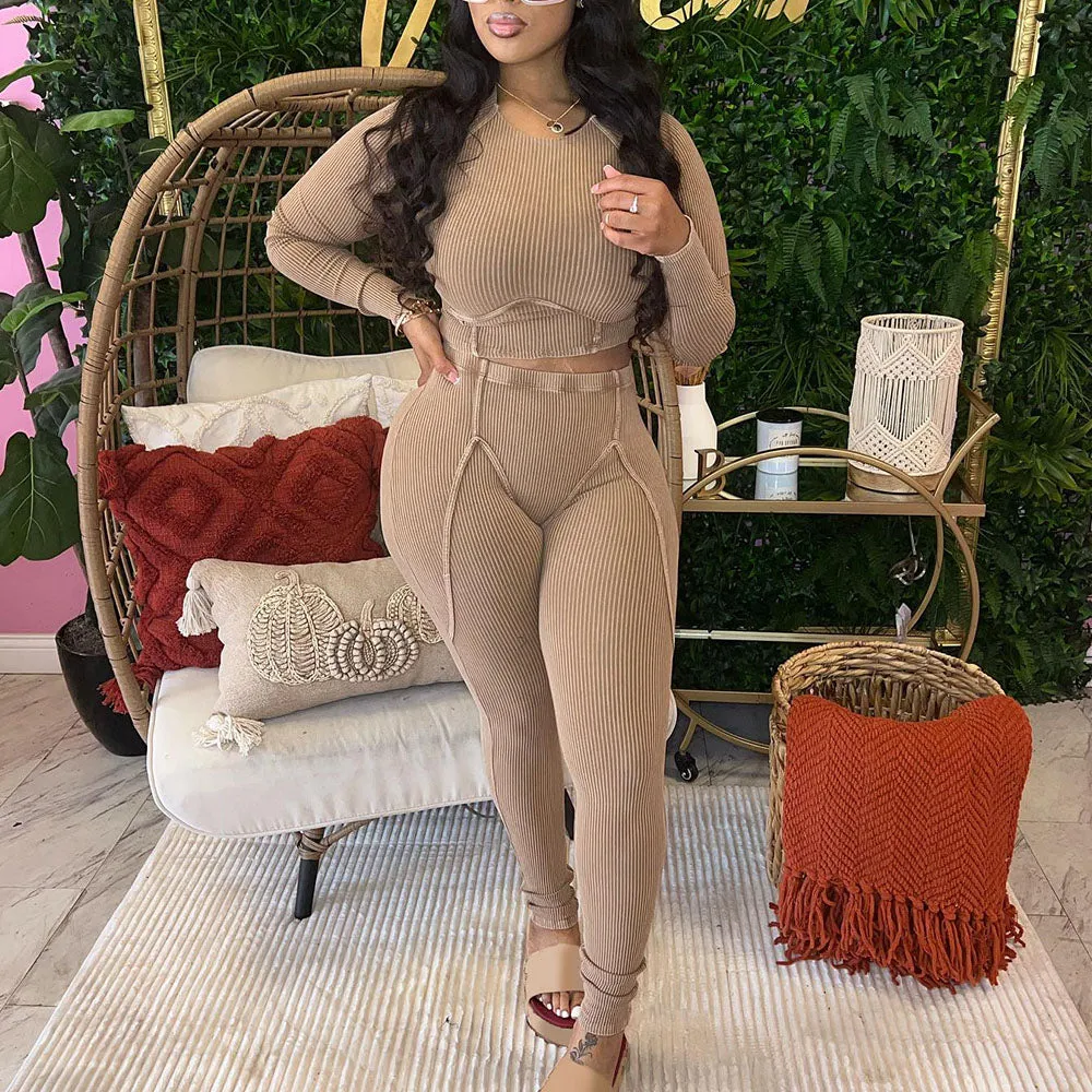 MB FASHION HIGH QUALITY Ribbed Crop Top & High-Waisted Leggings 4043LY