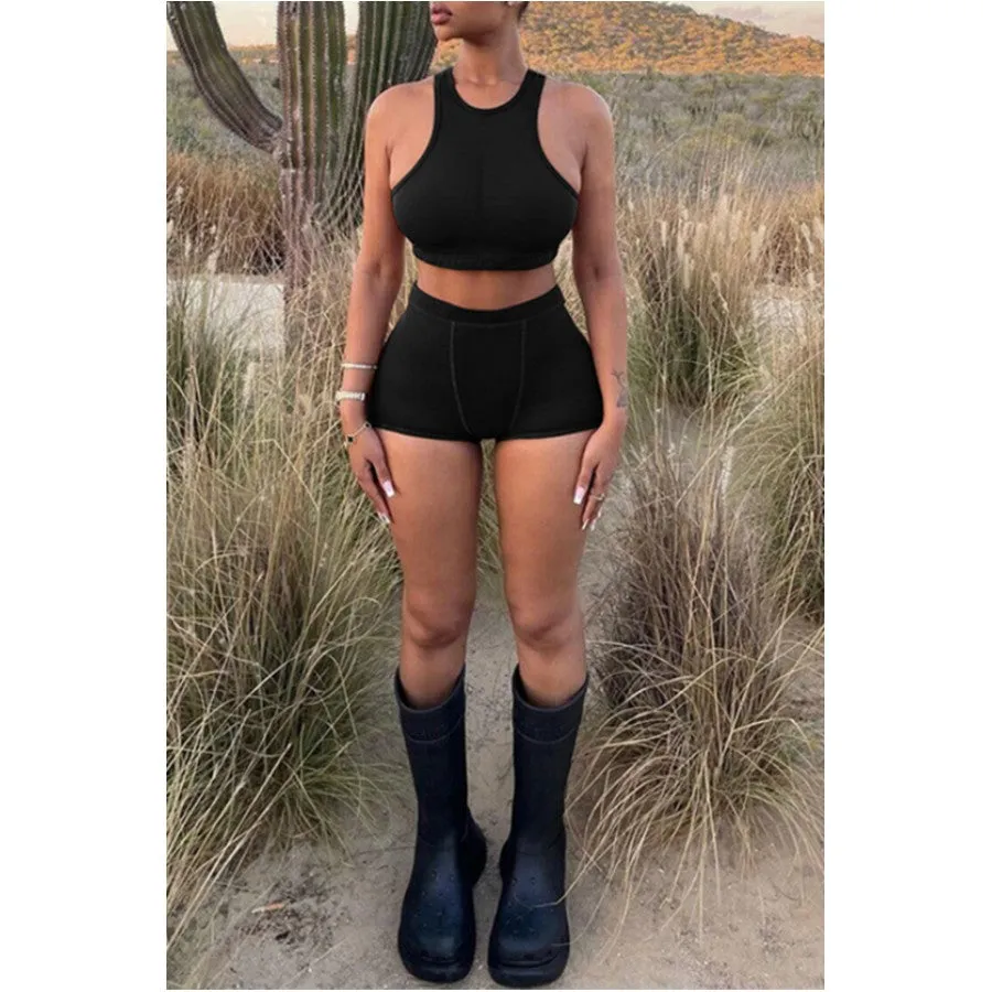MB FASHION Racerback Crop Top & High-Waisted Shorts Set 5672LY last L
