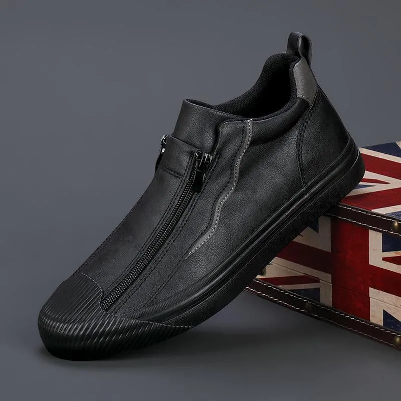 Men's Autumn Handmade Leather Zipper Casual Shoes