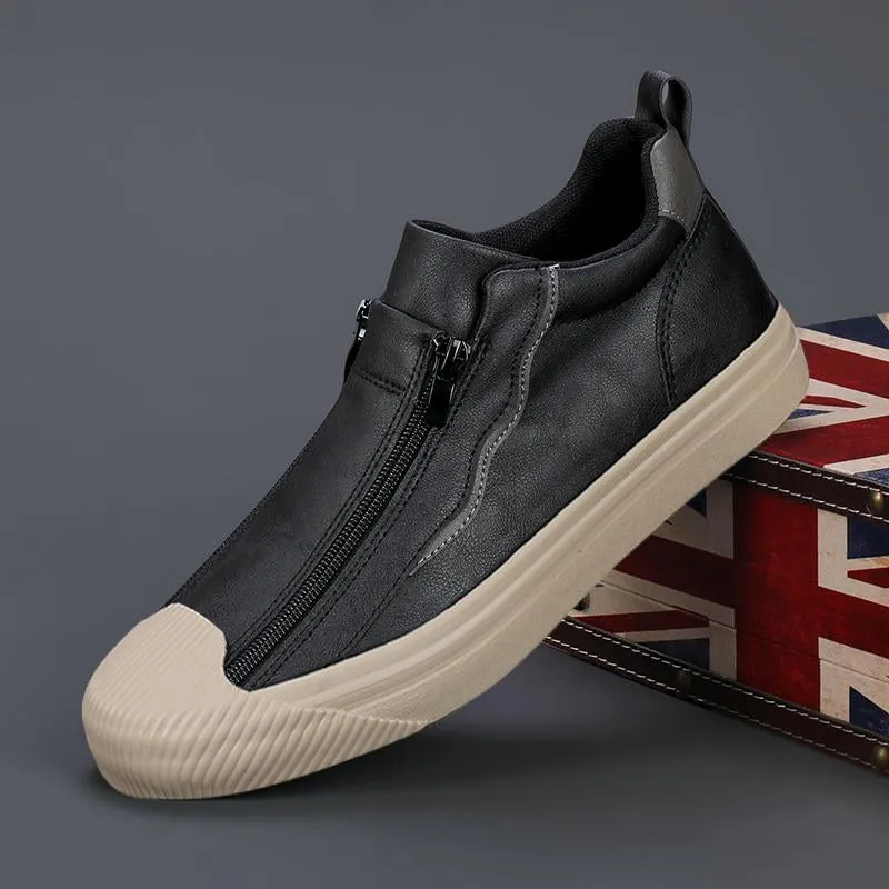 Men's Autumn Handmade Leather Zipper Casual Shoes