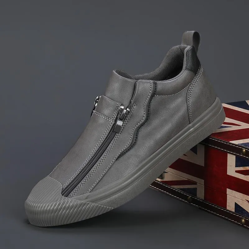 Men's Autumn Handmade Leather Zipper Casual Shoes