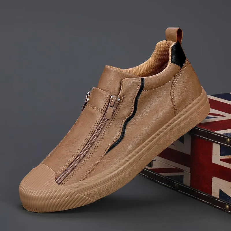 Men's Autumn Handmade Leather Zipper Casual Shoes