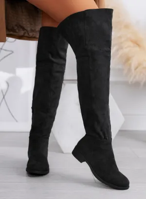 MERSIN - Black Suede Thigh-High Boots