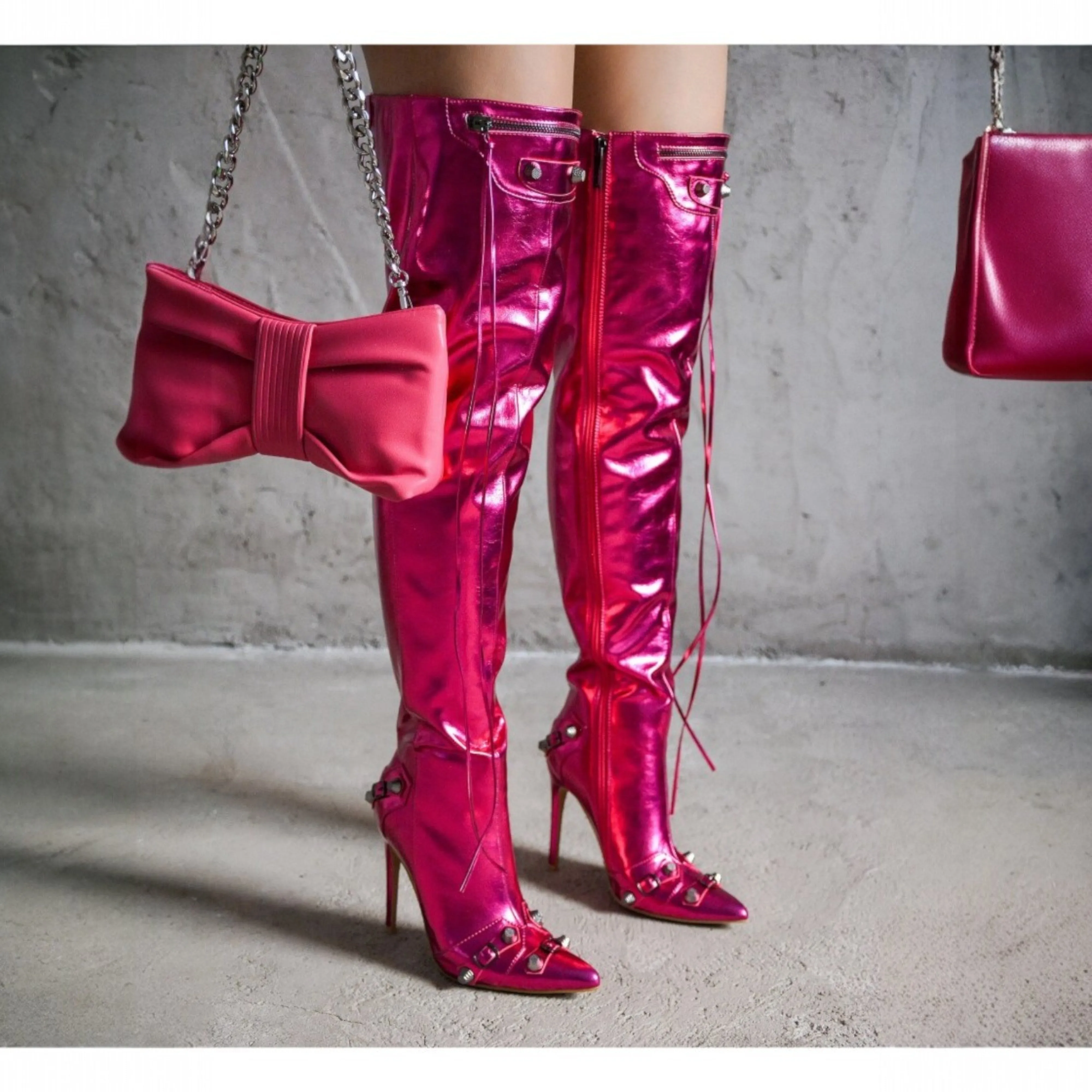 Metallic Thigh High Pointed Toe Boots Pofin-2 Cape Robbin