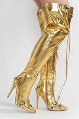 Metallic Thigh High Pointed Toe Boots Pofin-2 Cape Robbin