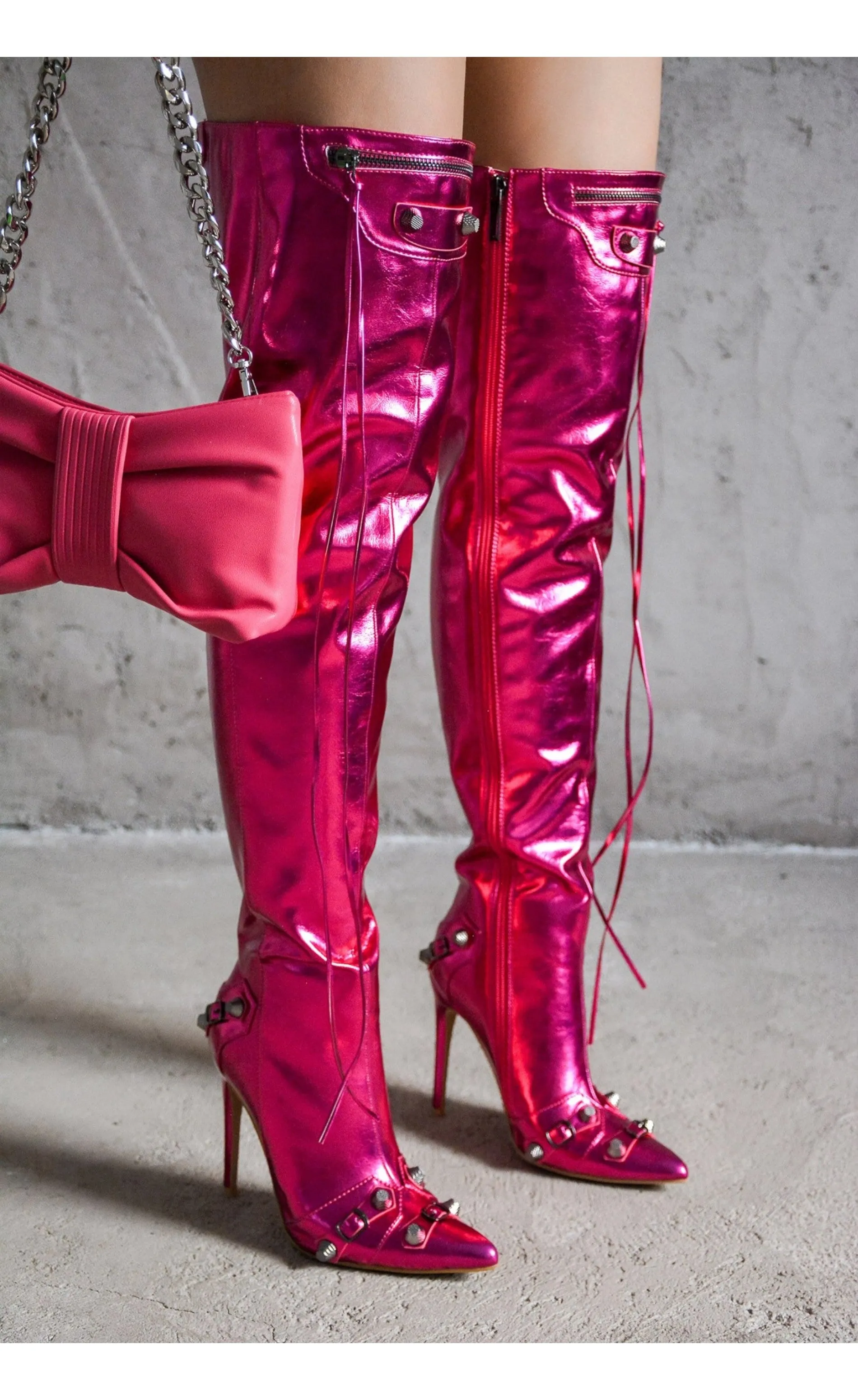 Metallic Thigh High Pointed Toe Boots Pofin-2 Cape Robbin