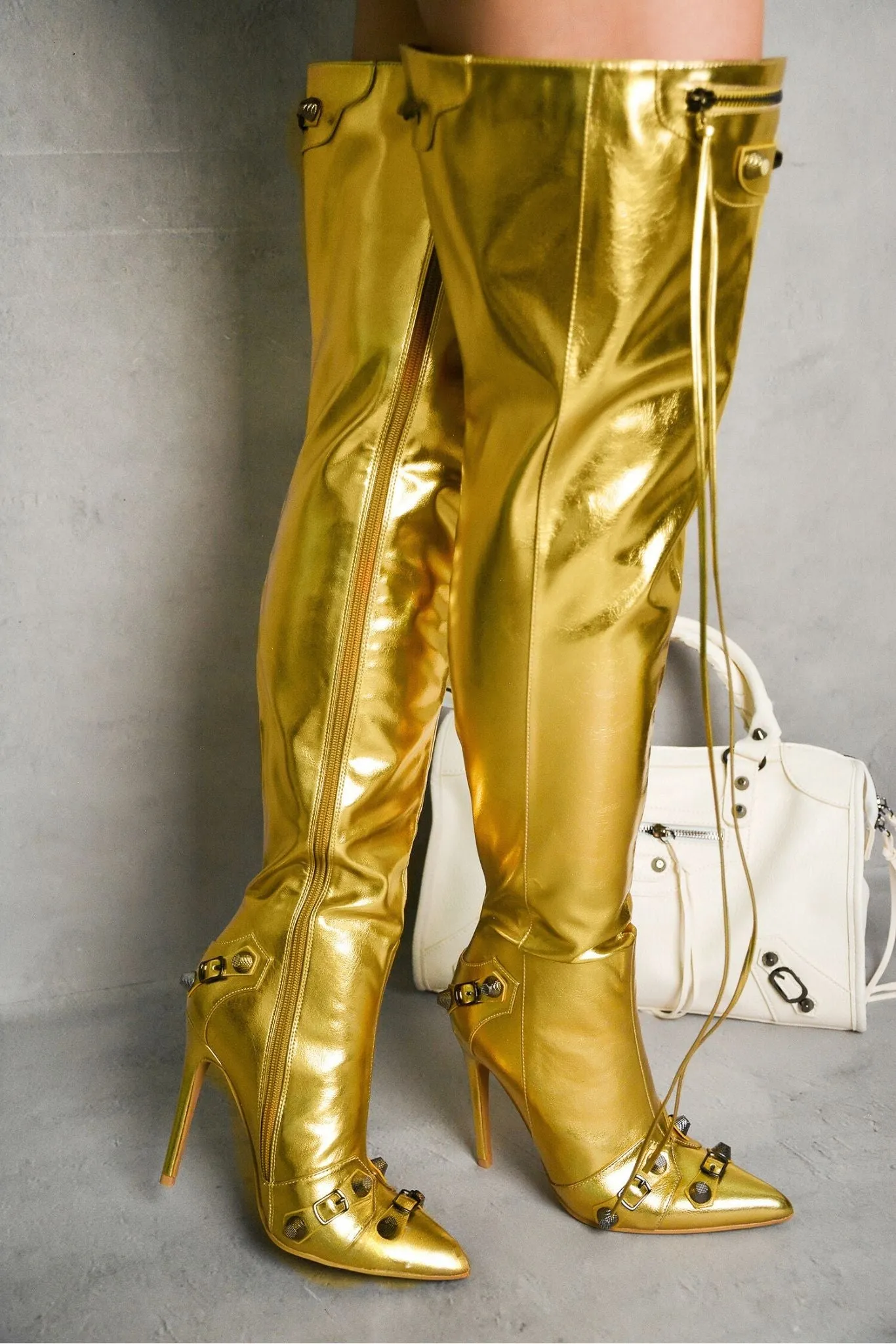 Metallic Thigh High Pointed Toe Boots Pofin-2 Cape Robbin