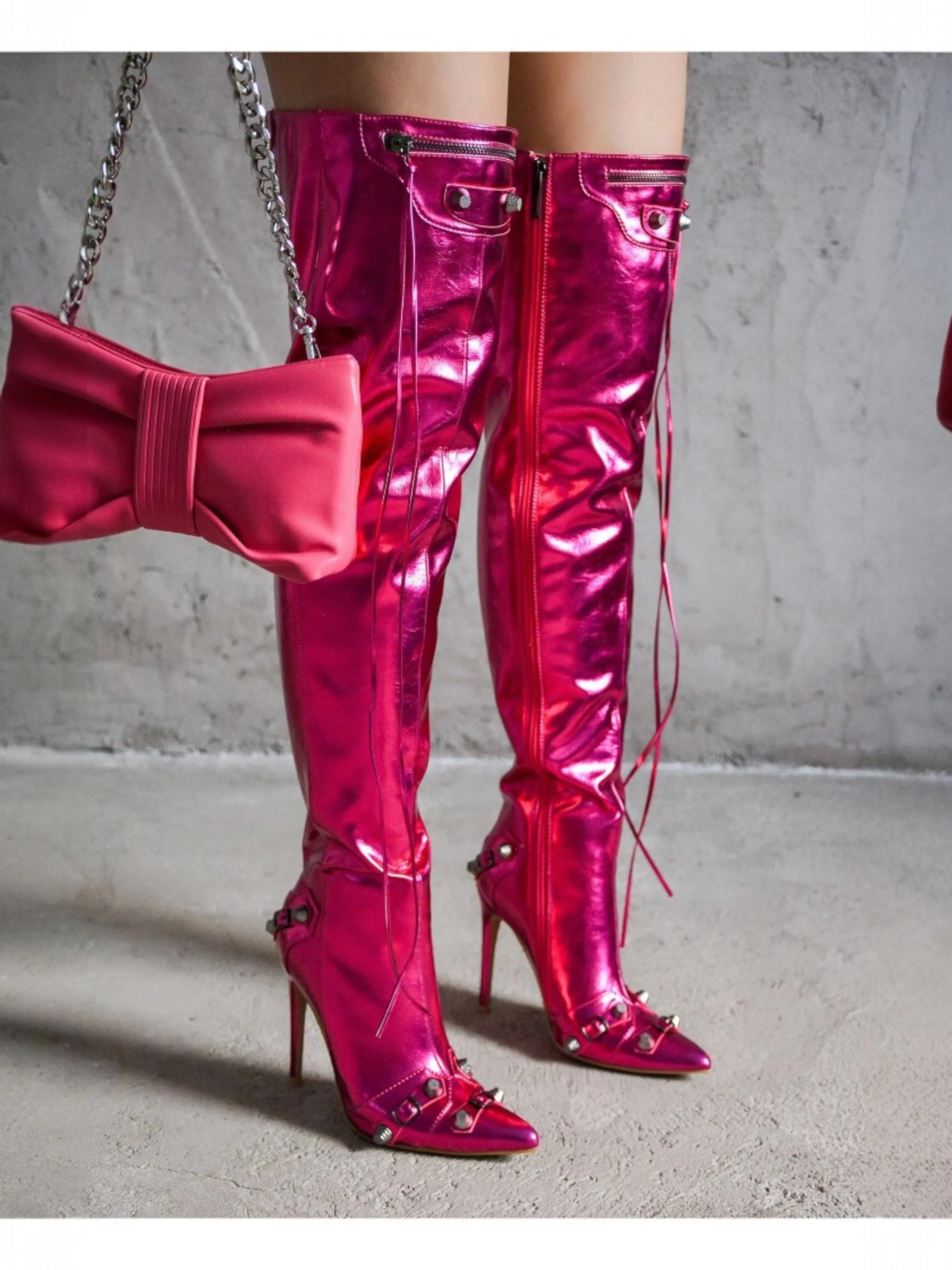 Metallic Thigh High Pointed Toe Boots Pofin-2 Cape Robbin