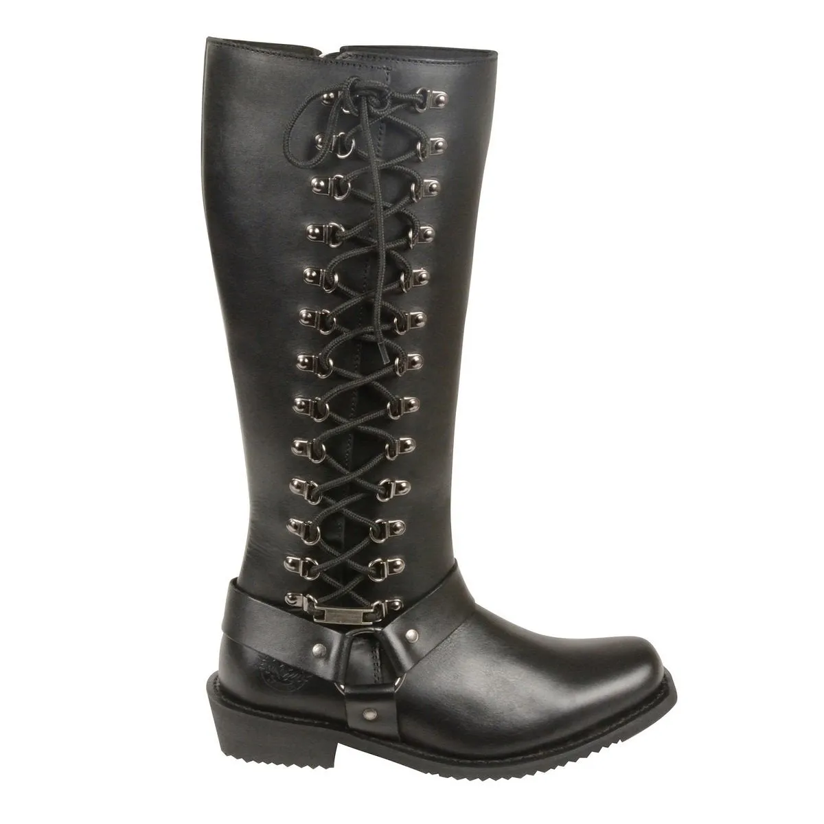 Milwaukee Leather MBL9365 Women's Classic Black Leather 14-Inch Harness Square Toe Tall Motorcycle Boots