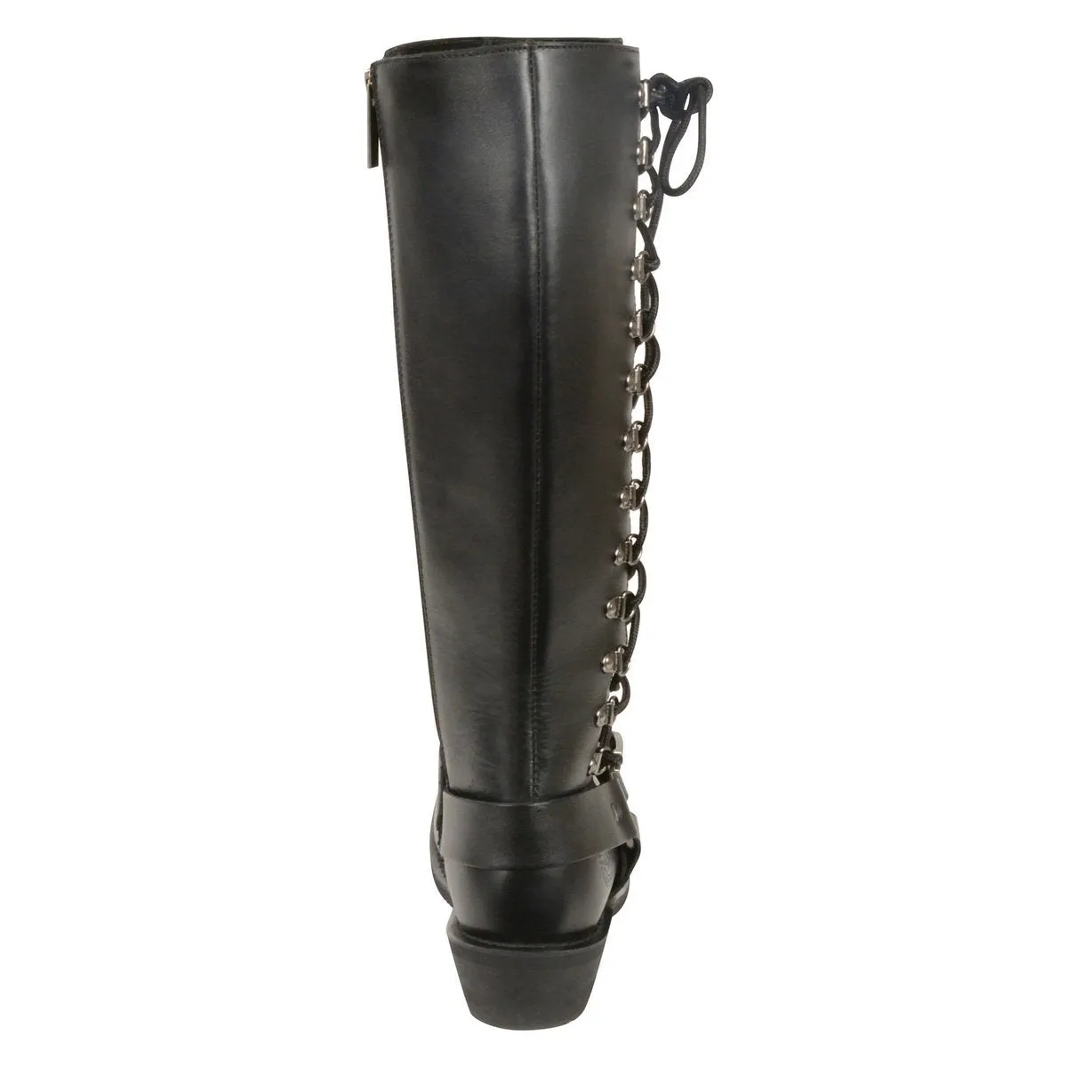 Milwaukee Leather MBL9365 Women's Classic Black Leather 14-Inch Harness Square Toe Tall Motorcycle Boots
