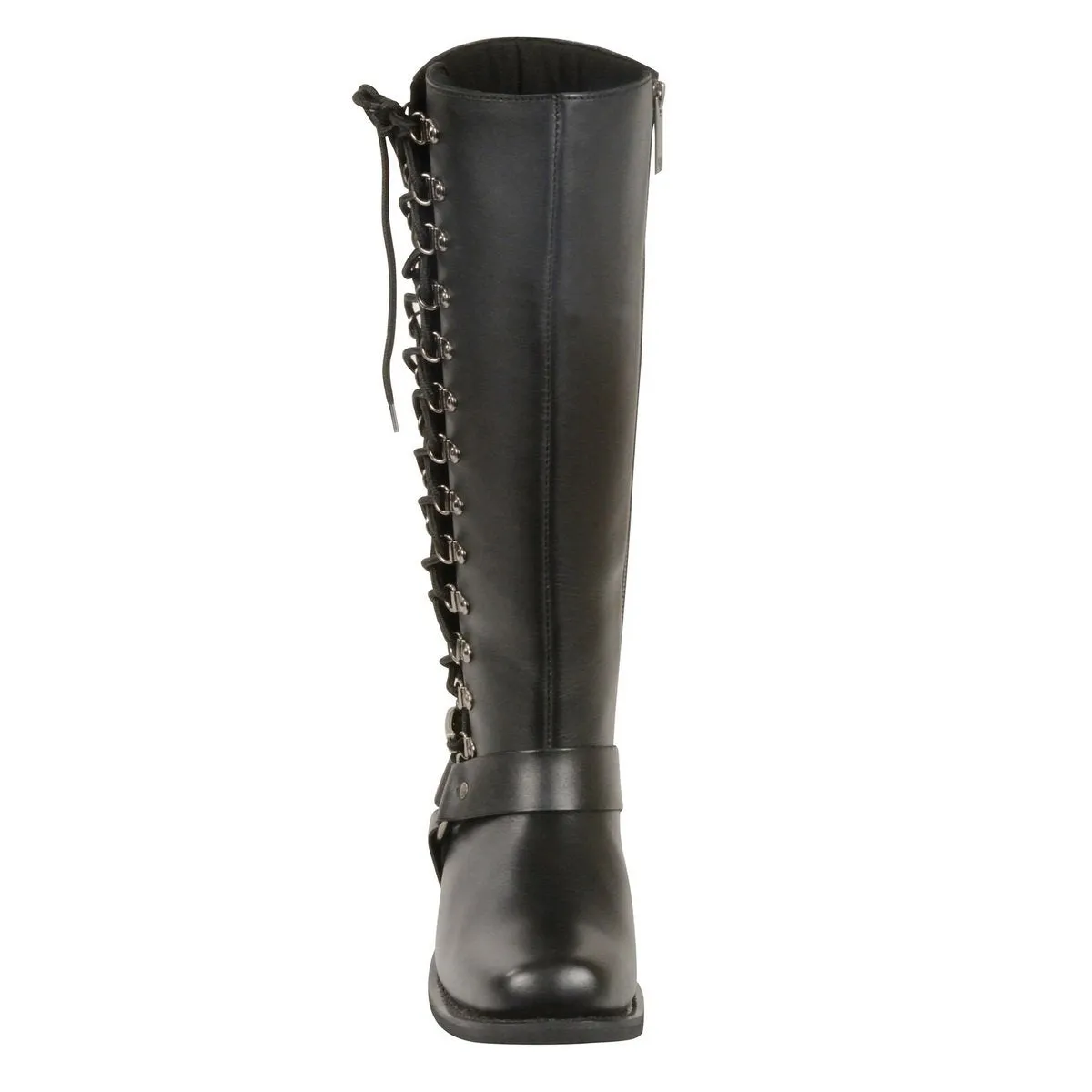 Milwaukee Leather MBL9365 Women's Classic Black Leather 14-Inch Harness Square Toe Tall Motorcycle Boots