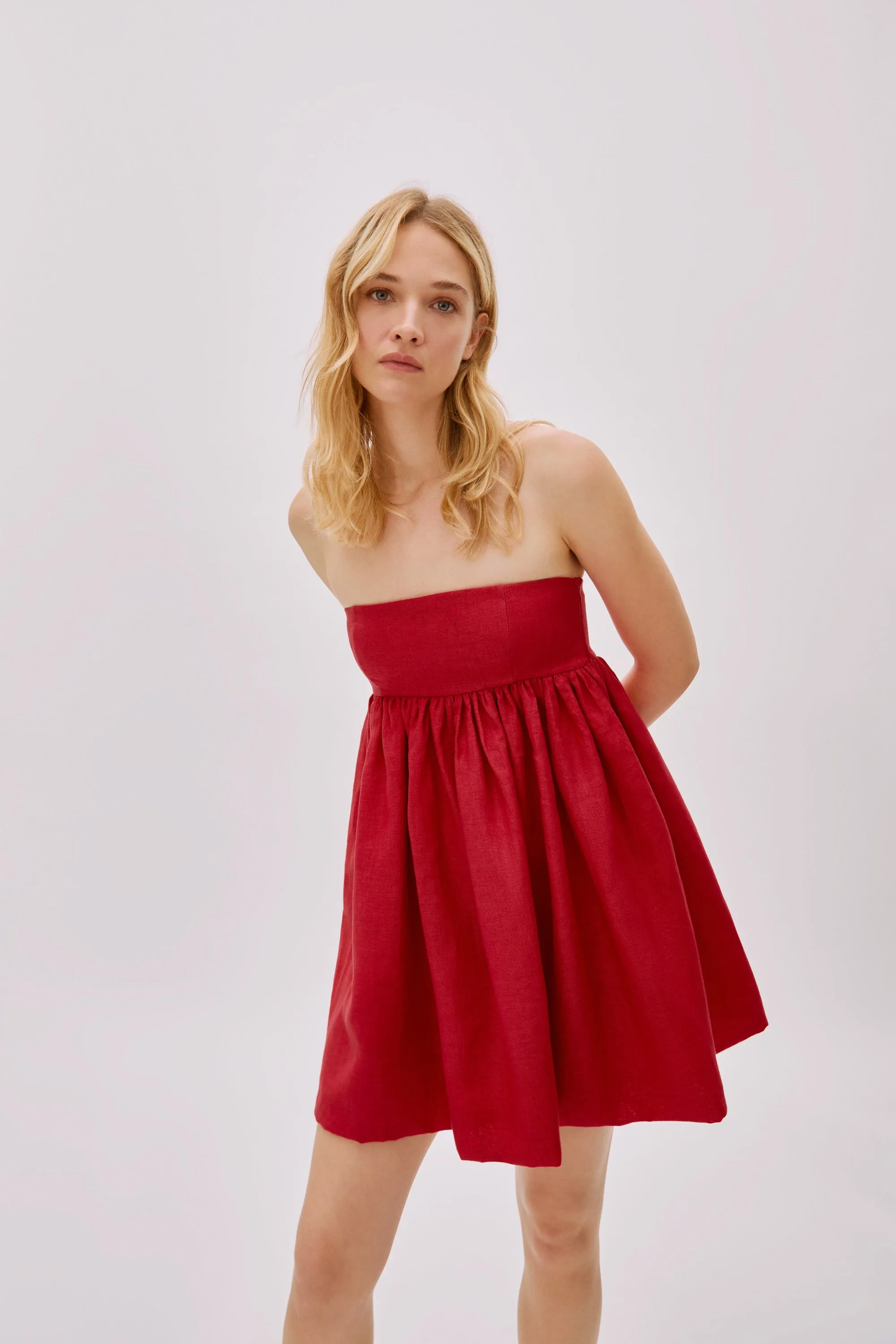 Mykonos Red Linen Strapless Dress